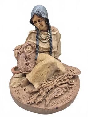 Handcrafted Native American Woman and Baby Figurine Sculpture by Tom Clark